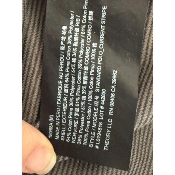 Theory Mens Gray Green Striped Polo Shirt Lightweight Breathable Comfort Size M - Picture 9 of 9